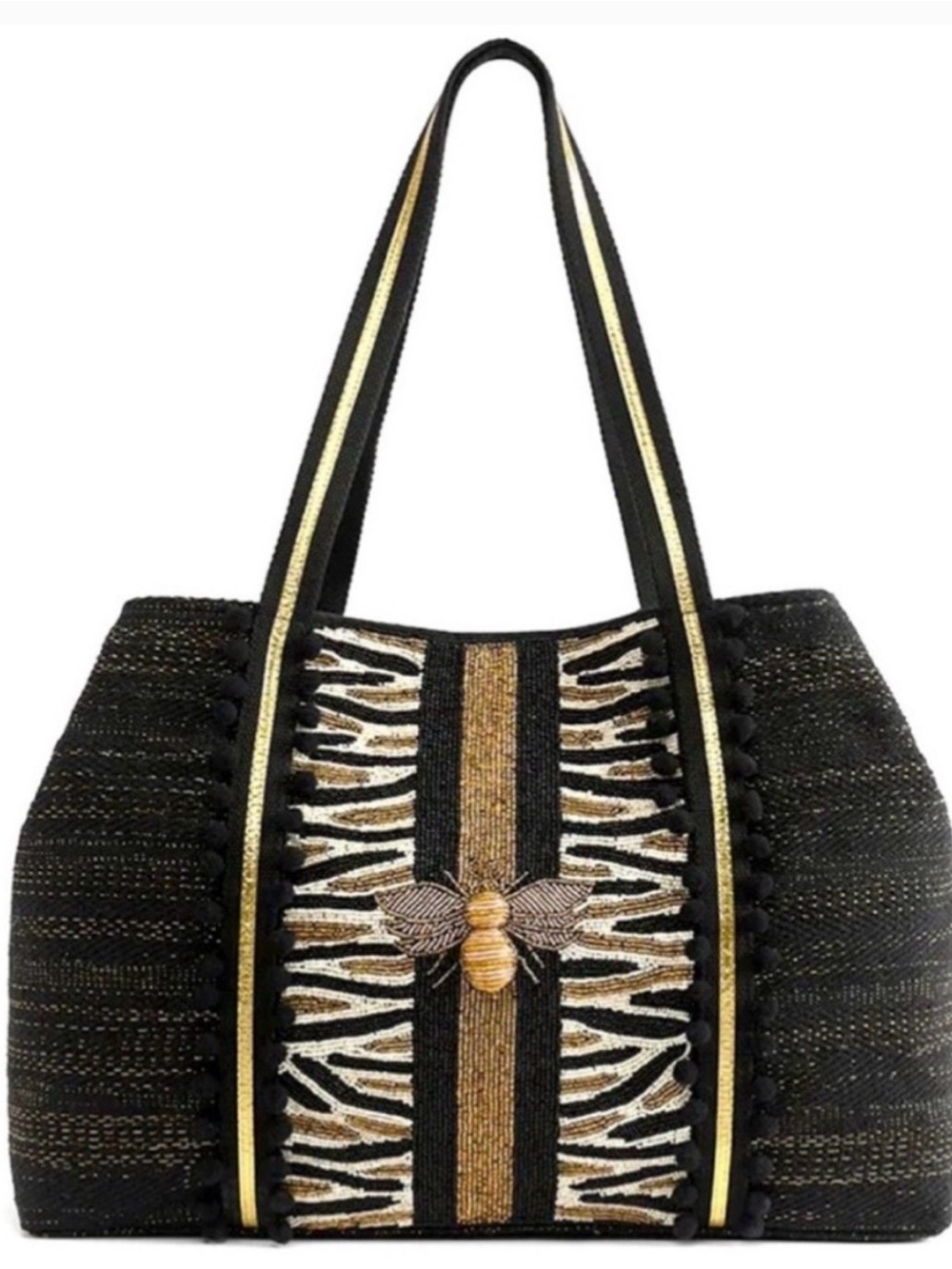 America & Beyond Hand beaded Black Tote